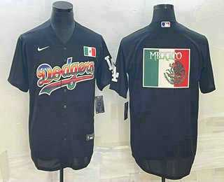 Mens Los Angeles Dodgers Big Logo Black Stitched MLB Cool Base Nike Fashion Jerseys
